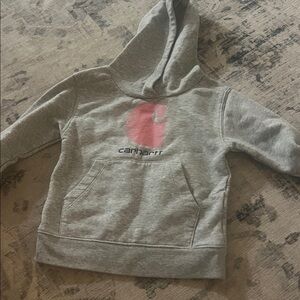 Carhartt Heather Gray Hoodie with Pink Emblem